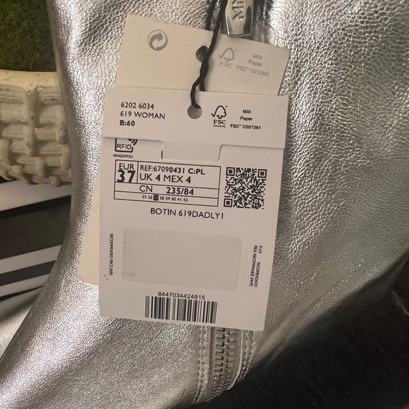 Mango Daddy Women's Metallic Silver Genuine Leather Ankle Boot 37 - Picture 6 of 12